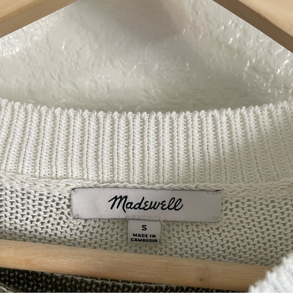 Madewell Loose Knit Crewneck Cropped Lightweight Striped Green White Sweater S - Picture 6 of 8